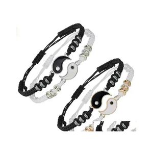 Charm Bracelets Handmade Couple Adjustable Rope Chinese Tai Chi Yin Yang Bracelet Friendship Jewelry Gifts Drop Delivery Otwi8