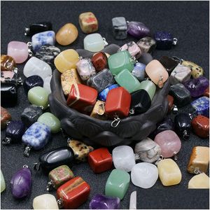 Pendant Necklaces Mini Irregar Crystal Square Shape Colorf Jade Natural Stone Mixed Charms Jewelry Accessories Making Neckla Dhgarden Dhler