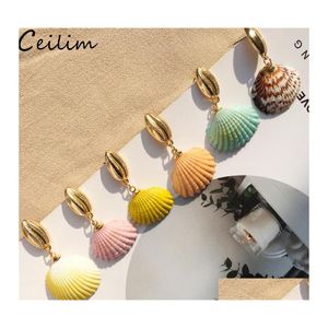 Ciondola Lampadario Bohemian Colorf Shell Orecchini pendenti per le donne Dichiarazione del partito Sea Gold Color Metal Summer Bride Jewelry Consegna Otfra