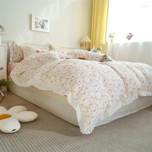 Set di biancheria da letto Set floreale da giardino vintage Rosa 4 pezzi Copripiumino in pizzo di cotone per ragazze Copripiumino Copripiumino per tutte le stagioni