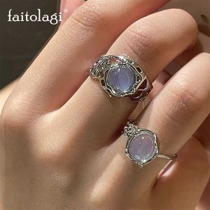 Pierścień Pierścień Opal Nieregularny kamień naturalny z białą estetyczną pustą Egirl Hollow S dla kobiet Y2K Trendy Creative Finger Jewelry Y2302