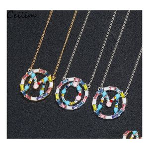 Colares pendentes Moda Colorf 26 Letter Colar inicial Rainbow Crystal Stone for Women Personalizou Mothers Day Jewelry Gifts D Ots1V