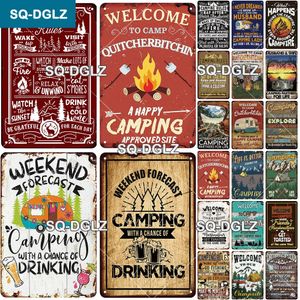 Vintage bem -vindo ao acampamento placa de placa de sinal de metal placa de lata para casa por porta de parede decoração de decoração de decoração de incêndio Poster 30x20cm W01