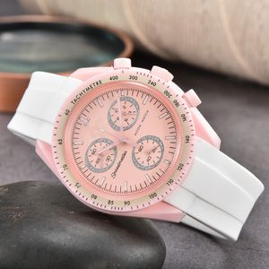 الساعات البلاستيكية القمر الساعات وظيفة الكامل Quarz Chronograph Mission to Mercury 42mm Luxury Watch Edition Master Wristwatches Rubber Straps O7