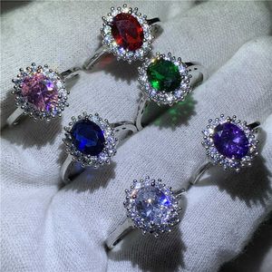 Pierścień Solitaire Fahion Księżniczka Diana Ring Real 925 Srebrny Oval Aaaaa CZ Birthstone zaręczynowy Pierścienie dla kobiet biżuteria Y2302