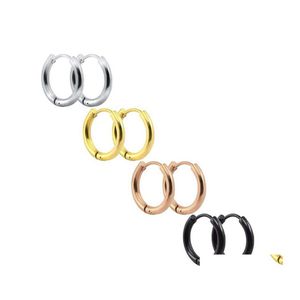 Hoop Huggie Fashion816Mm Earrings 316L Stainless Steel 18K Gold Plated Sier Rose Black Fashion Jewelry Round Punk Hie For Drop Deli Ot58Y