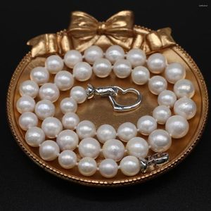 Correntes Colar de água doce natural Colar de pérolas redonda para mulheres encantadoras de jóias de noivado de banquete de festas elegantes 10-11mm