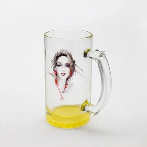 16oz sublimeringsglasögon mugg med handtag Gradient vinglas Värmeöverföring Tryck Frosted Cup Transparent Glass Cup 001