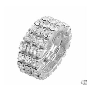 Cluster Rings Fashion Rows Colorf Crystal Rhinestone Adjustable Sparkling Shiny 3 Elastic Ring For Women Bridal Wedding Jewelry Drop Otyc8