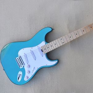 6-saitige blaue E-Gitarre aus Metall mit individuell anpassbaren SSS-Tonabnehmern aus Ahorngriffbrett