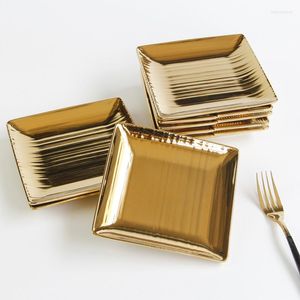 Plates Luxury European Style Golden Ceramic Dinner Plate Noodle Bread Cake Dishes Fruit Dessert Tray Kitchen Decoration Tableware