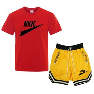 2 Pcs Sets Men's Tracksuits Sportswear Short Sleeve T-Shirt Athletic Wear Suit Gym Elastic Tracksuit Running Set