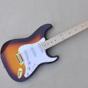 6-saitige Tobacco Sunburst E-Gitarre mit Gold-Hardware, Ahorn-Griffbrett, SSS-Tonabnehmer, anpassbar