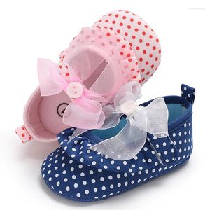 First Walkers Baby Girls Soft Canvas Polka Dot Bowknot Shoes Toddler Born Elastic Princess Anti-Slip