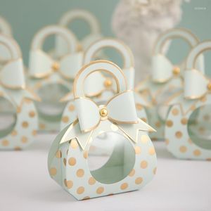 Presentförpackning 5/20 st Portable Candy Bag Söt Bow Mini Box Party Baby Shower Gold Foiling Paper Chocolate Wedding Favors Boxes