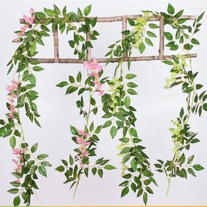 装飾的な花4pcs/lot 2m人工窓弦ハンギング植物植物巻き豆レータン結婚式の背景家の装飾