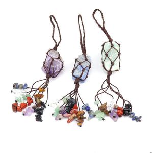 Charms Fashion Handwoven Natural Stone 7 Chakra Crystal Rough Nappa Hang Pendenti Car Specchietto retrovisore Pendente Bag Drop Del Dhgarden Dhjq1