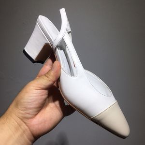 Sandálias femininas clássicas Slingbacks Sapatos de vestido Peda-de-penhor de carneiro redondo calcanhar salto grossa Designer de sapatos de casamento acolchoado elegante para festa rosa cáqui sliver