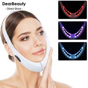 Ansiktsvårdsenheter EMS Lyftanordning LED Pon Therapy Face Slimming Vibration Massager Double Chin V Line Lift Belt Cellulite Jaw Device 230203