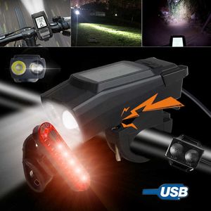 Lights Multifunktionell USB Front Bike Light Bicycle Computer Horn Cycling LCD Speedometer Bytometer 3 Mod MTB Ridlampa 0202