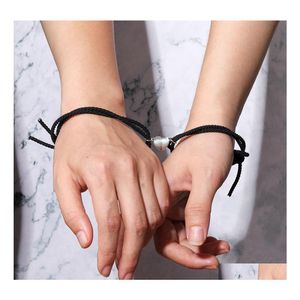 Charm armband 2 st/set hj￤rtmagnet lockar armband stretchig elastisk rep v￤nskap pseras f￶r kvinnor flickor sl￤pp leverans smycken ot7px