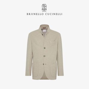 Männer Wollmäntel Brunello Cashmere Casom Cucinelli Jacke Khaki Mantel Langarm Ständer Kragen