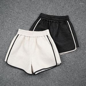 Kvinnors shorts Bomull All-Match Checkered Warm Women fårskinn Elastisk midja bred ben Casual Pantalones Mujer Streetwear Leather Pants