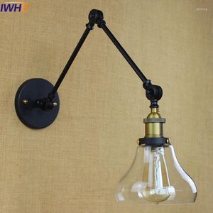 Lâmpada de parede Iwhd ângulo de wandlamp de ferro ajustável Iron Antique Sconce Black Loft Industrial Vintage Led ao lado de Glass Arandela