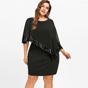 Plus Size Dresses Elegant For Women Lace Cold Shoulder Overlay Asymmetric Chiffon Strapless Sequins Dress Vestidos De Fiesta