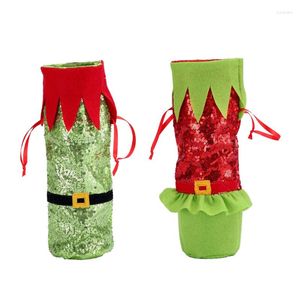 Weihnachtsdekorationen E9LD Elf Pailletten Weinflaschenhülle Tasche Desktop-Dekoration Geschenk