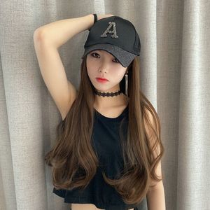 Ball Caps Letter Baseball Cap With Hair Attached For Women Curly Wavy Long Hairpiece Hat Adjustable Wig Extensions 230203