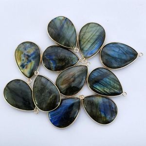 Pendant Necklaces Fashion Good Quality Natural Labrador Feldspar Water Drop Edging Gold Color Charms Pendants For Jewelry Making 6pcs