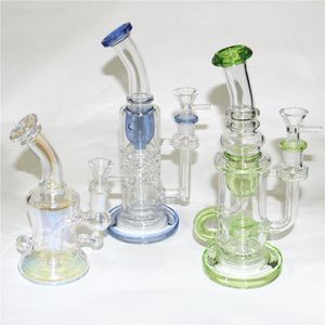 レインボーグリーンブルー3スタイルPyrex Glass Bong Dab Rigs Water Pipes Lecycler Bubbler Oil Rig