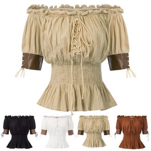 Damen T-Shirt Belle Poque Vintage Bluse Retro Steampunk Top Viktorianisch Halbarm Schulterfrei Hemden Koreanisch Süße Lose Kleidung 230202