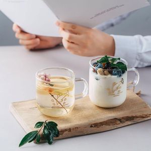 Wine Glasses Ins Simple Coffee Cup Carton Lead-free Glass Tea/Milk/Juice Cups Water With Handle Drinkware