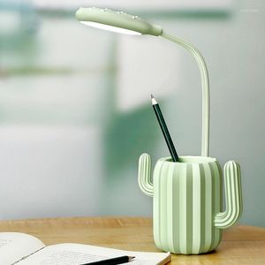 Table Lamps Reading Lamp Cactus Foldable Plastic Material Pen Holder Light Touch Switch USB Charging Multifunction Eye Protection Lampen A