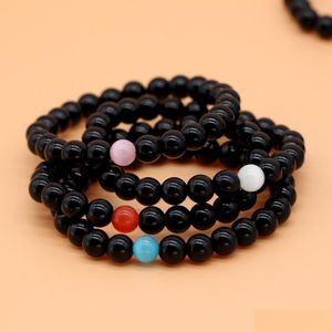 Beaded Natural Black Stone Chakra Bracelet 10Pcs Mixed Gemstones Crystal Cat Eye 8Mm Bead Stretched Drop Delivery Jewelry Bracelets Dhulv