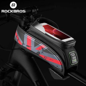Panniers s ROCKBROS Bicycle MTB Road Rainproof Touch Screen Cycling Front Tube Frame Bag 5.8/6.0 Phone Case Bike Accessories 0201