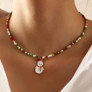 Chains Simple Handmade Rice Glass Beads Choker Lovely Snowman Pendant Christmas Necklace Fashion Jewelry For Women