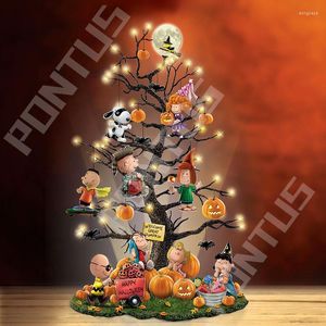 Christmas Decorations LED Glowing Resin Tree Halloween Pumpkin Ornament Cartoon Desktop Ornaments Year Gifts