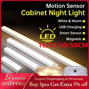 LED'ler Dolap Gecesi Işık USB Şarj Edilebilir Hareket Sensörü Hafif Mutfak Yatak Odası Aydınlatma Mutfak Duvar Lambası