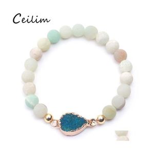 Beaded Strands Arrival 8.5Mm Matte Nature Stone Bead Bracelets Durzy Waterdrop Charm Bracelet For Women Green Blue Pink Fashion Sum Otyom