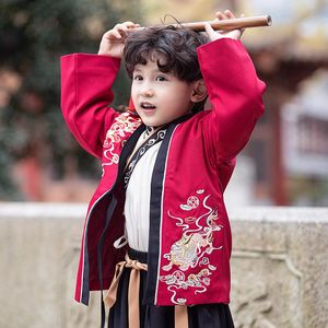 Kleidung Sets Traditionelle Chinesische Kostüme Hanfu Für Jungen Alte Retro Tang Jahr Anzug Tanz Cheongsam Kimono Kleinkind Tuch