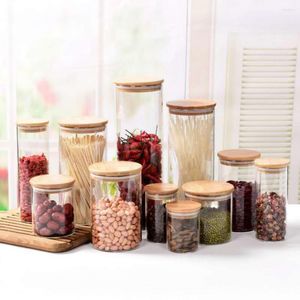 Storage Bottles Kitchen Tank Glass Jar Coffee Seasoning Food Container Airtight Bamboo Lid Canister Box Sealed Ring