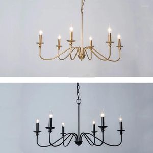 Pendant Lamps Modern Simple American Iron Chandelier Light Personality Living Room Kitchen Dining Lamp Bedroom Study Candle Lighting