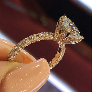 Solitaire Ring Mode Kvinnor Smycken Elegant Kristall Strass För cessories Brud Bröllopsfest Present Y2302