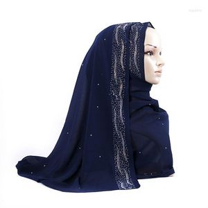 Halsdukar voile chic premium chiffon muslim hijabs headscarf utsökta strass dekor kvinnors blygsamma islamiska bröllop sjal 27,5 67 tum