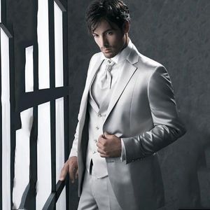 Men's Suits & Blazers 2023 Wedding For Men Grey Satin Suit Slim Fit Tuxedo Blazer Custom 3Piece Terno Masculino Grooms Evening Dinner