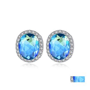 Stud Oval Blue Zircon Earrings For Women Lady Design Austrian Crystal Cz Earring High Quality Jewelry Gifts Drop Delivery Otut4