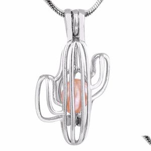 Pendant Necklaces Plant Style 18Kgp Fashion Love Wish Cactus Shape Cages Pendants Diy Pearl Modern Charm P139 Drop Delivery Jewelry Dhlt9